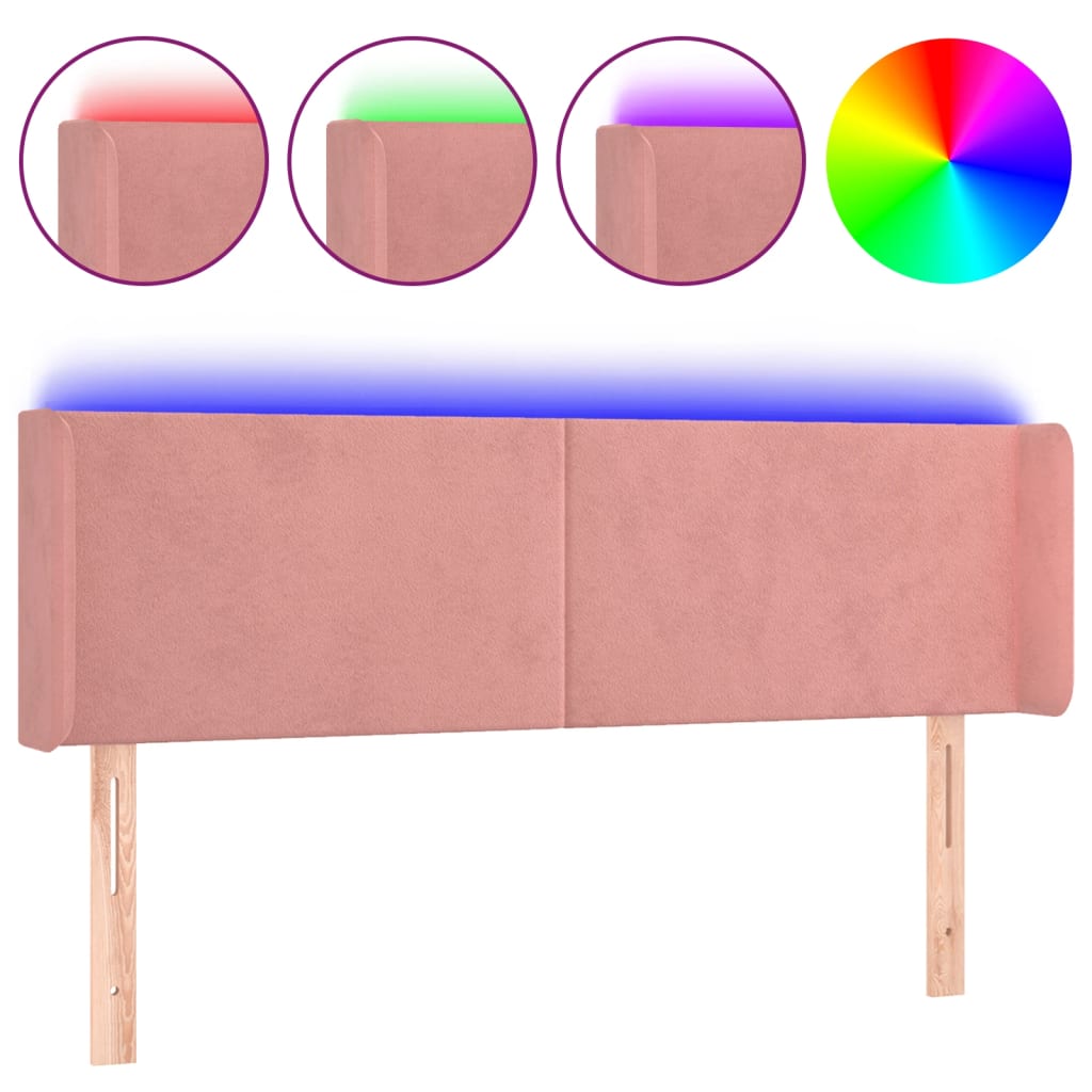 sengegavl med LED-lys 147x16x78/88 cm fløjl lyserød