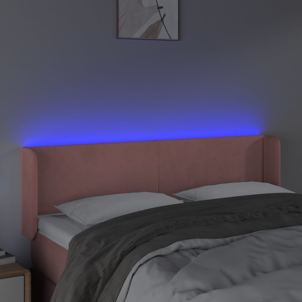 sengegavl med LED-lys 147x16x78/88 cm fløjl lyserød
