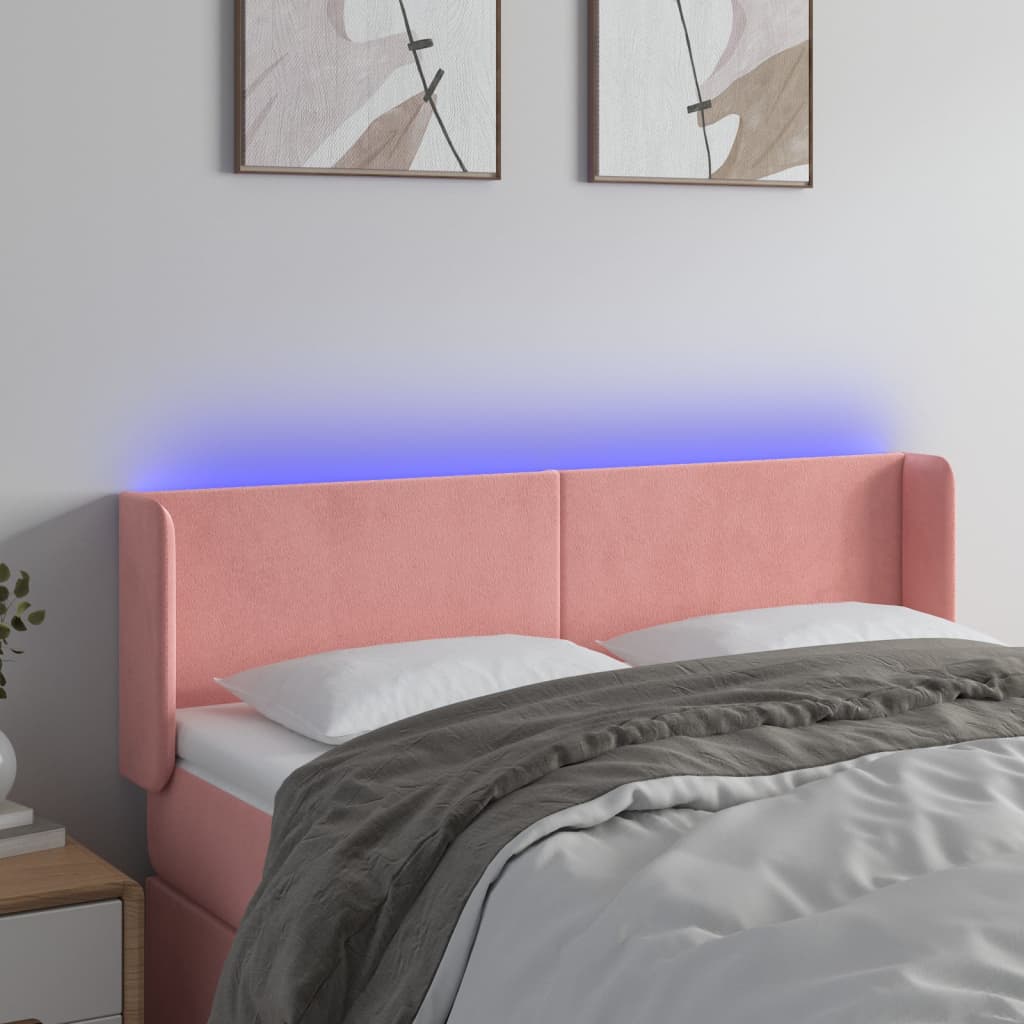 sengegavl med LED-lys 147x16x78/88 cm fløjl lyserød