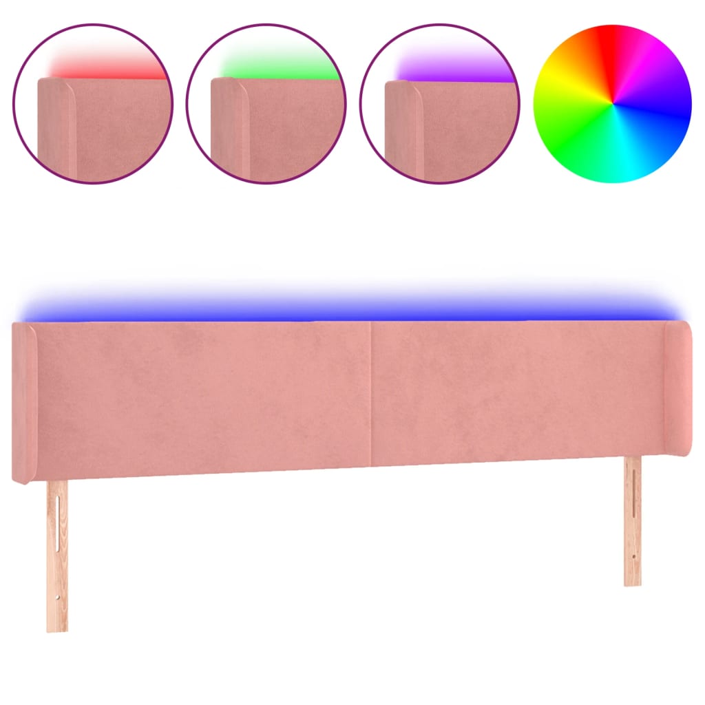 sengegavl med LED-lys 163x16x78/88 cm fløjl lyserød