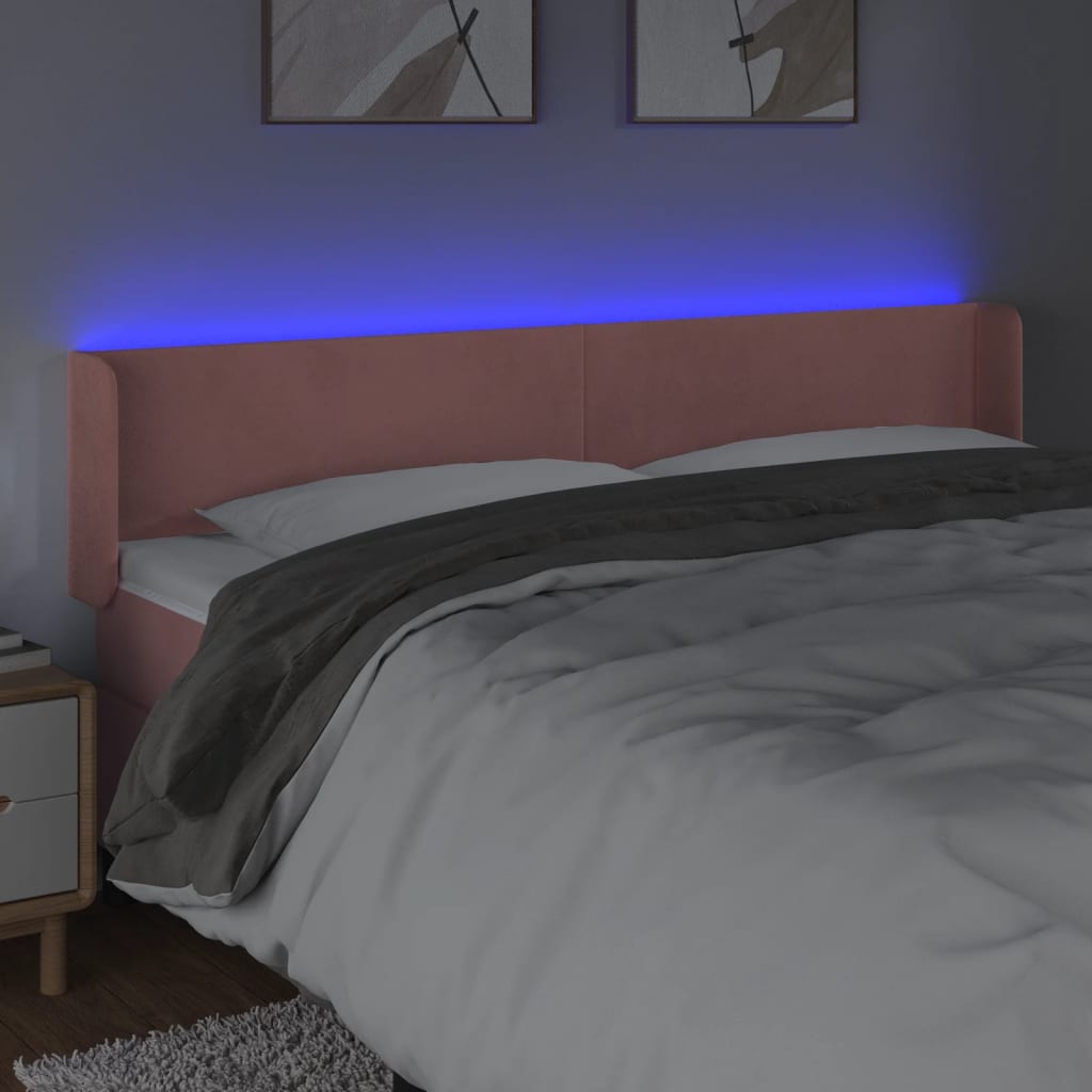 sengegavl med LED-lys 163x16x78/88 cm fløjl lyserød
