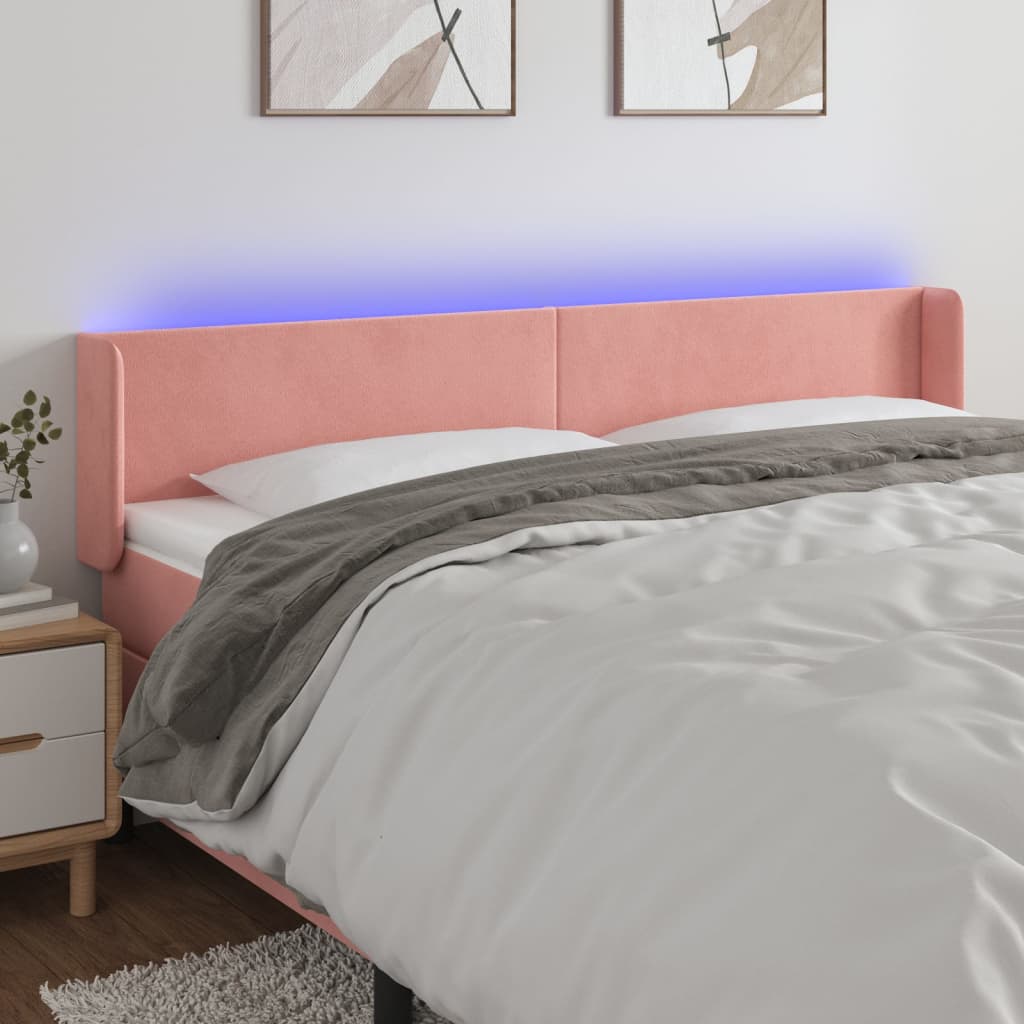 sengegavl med LED-lys 163x16x78/88 cm fløjl lyserød
