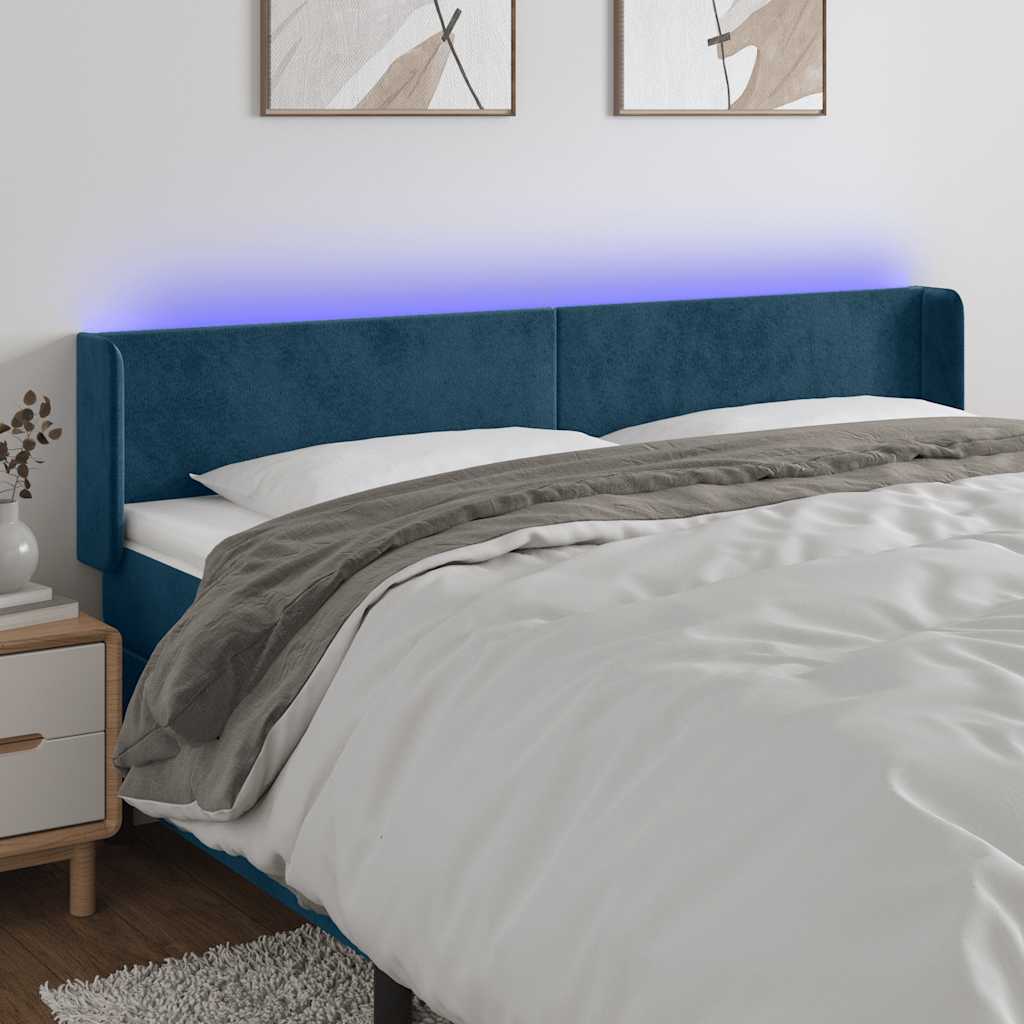 sengegavl med LED-lys 183x16x78/88 cm fløjl mørkeblå