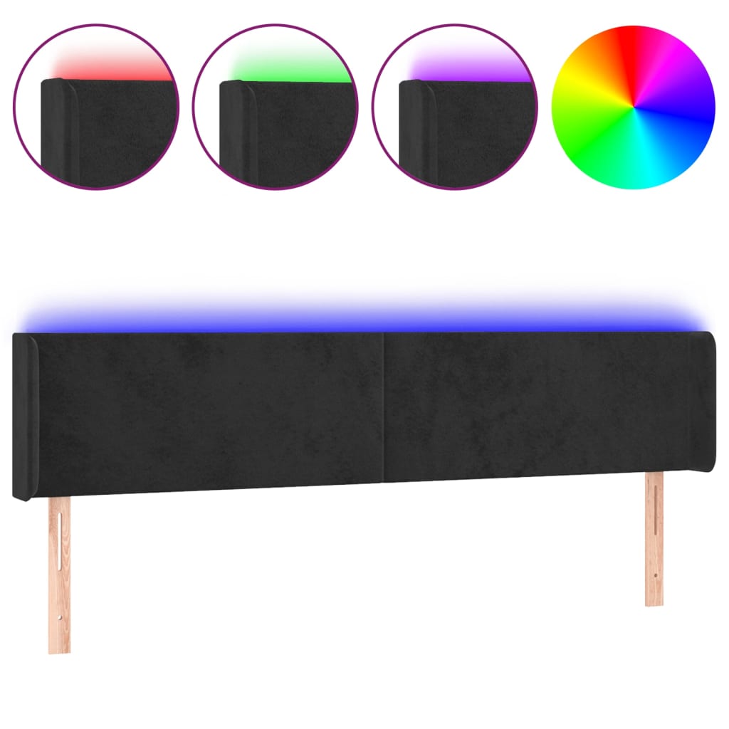sengegavl med LED-lys 203x16x78/88 cm fløjl sort