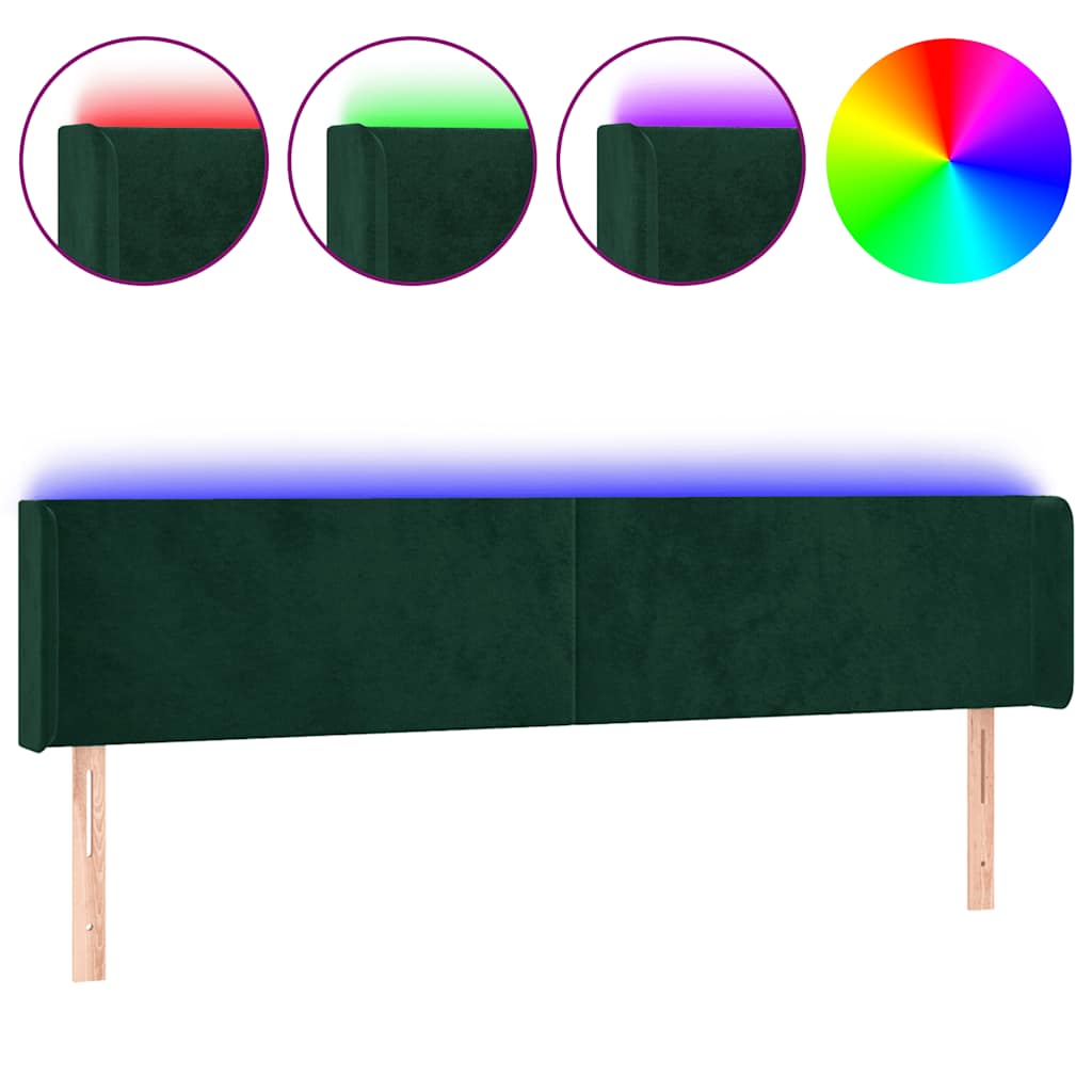 sengegavl med LED-lys 203x16x78/88 cm fløjl mørkegrøn