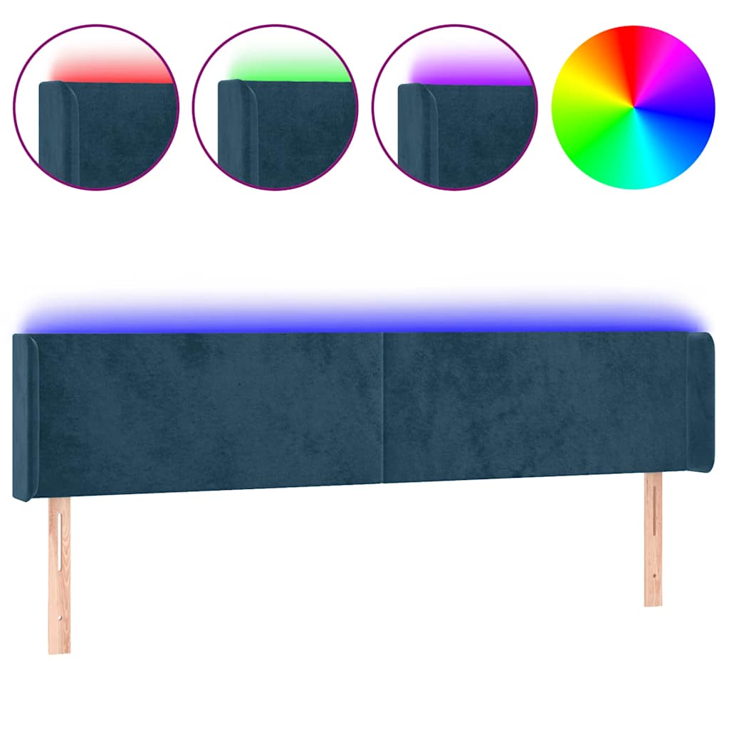 sengegavl med LED-lys 203x16x78/88 cm fløjl mørkeblå