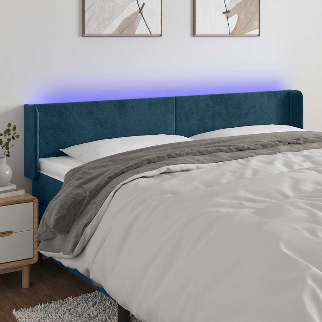 sengegavl med LED-lys 203x16x78/88 cm fløjl mørkeblå