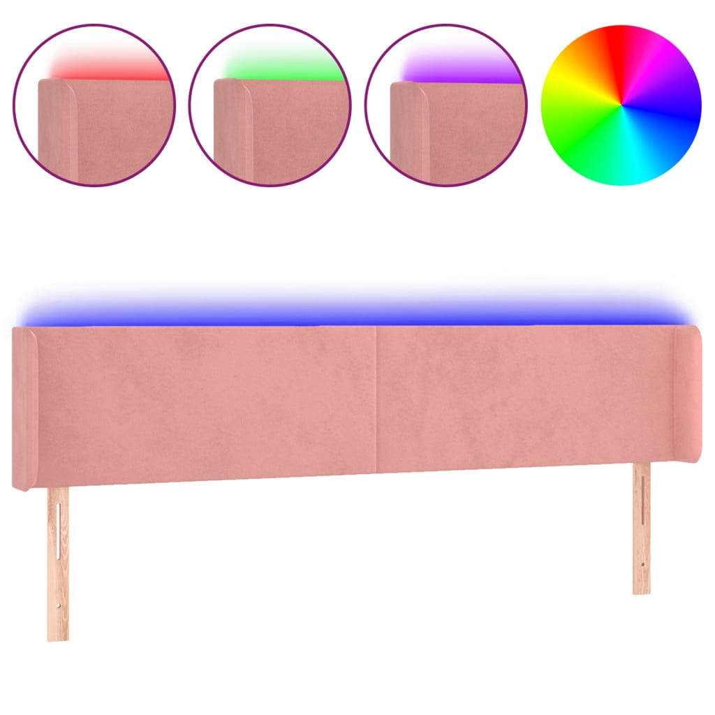 sengegavl med LED-lys 203x16x78/88 cm fløjl lyserød