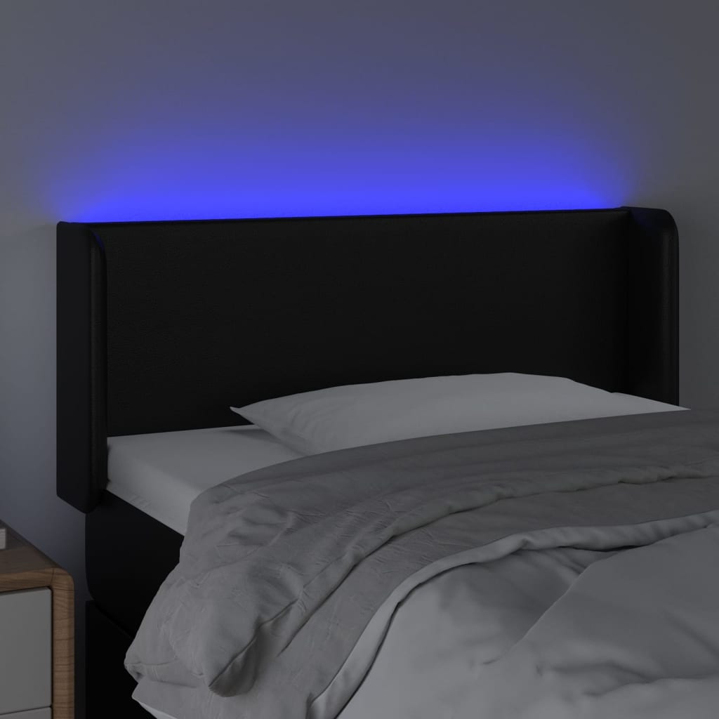 sengegavl med LED-lys 83x16x78/88 cm kunstlæder sort
