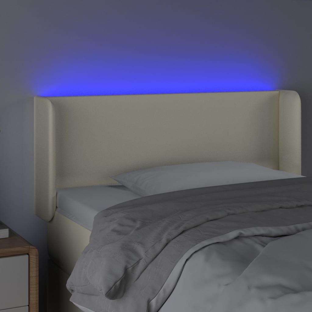 sengegavl med LED-lys 83x16x78/88 cm kunstlæder cremefarvet