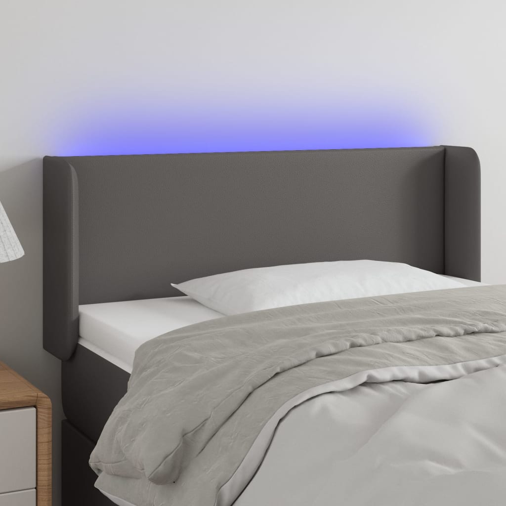 sengegavl med LED-lys 83x16x78/88 cm kunstlæder grå