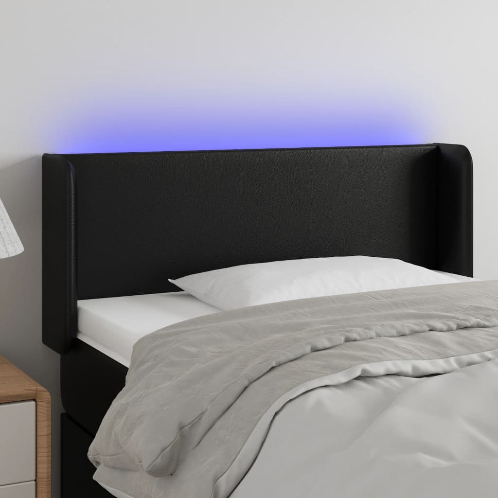 sengegavl med LED-lys 93x16x78/88 cm kunstlæder sort