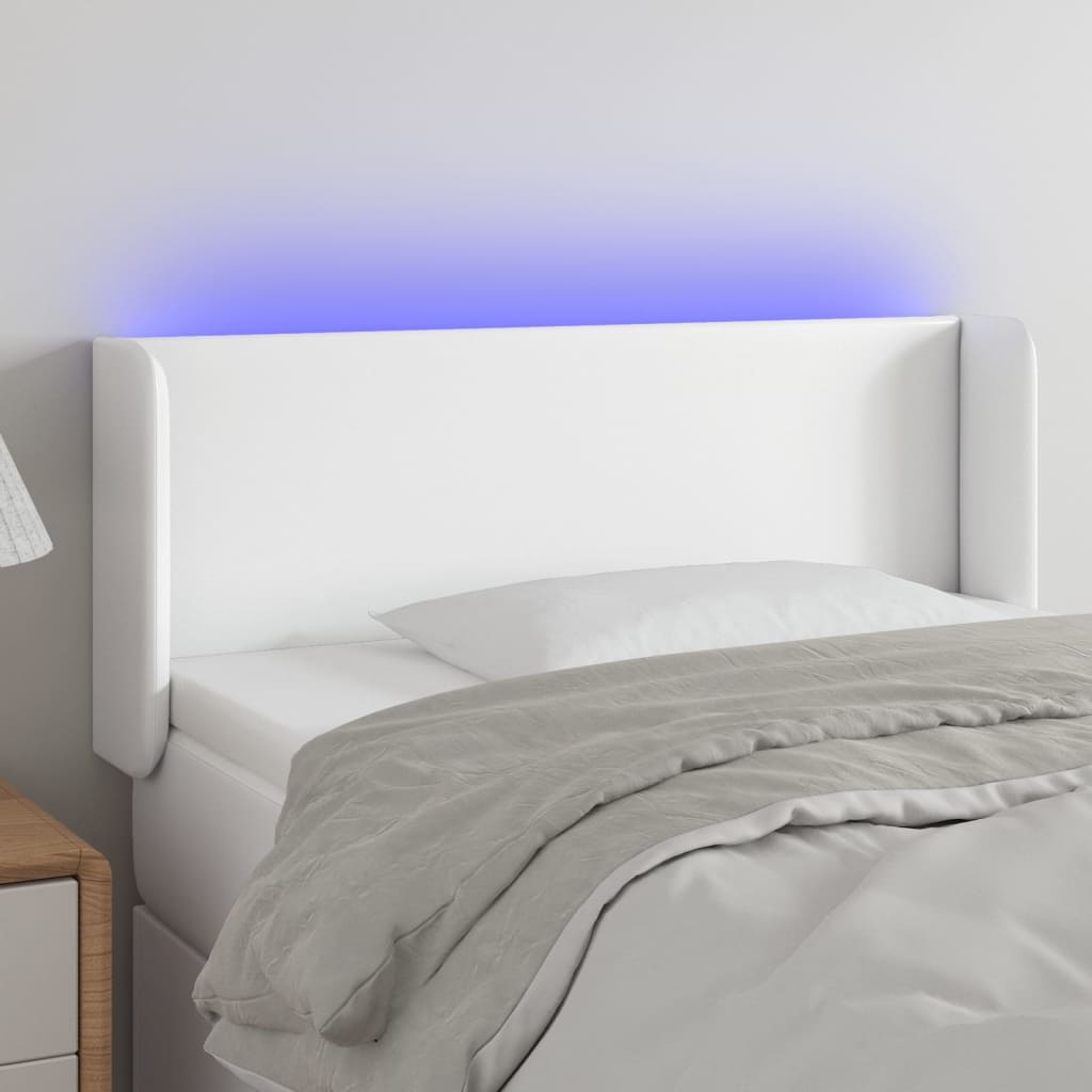 sengegavl med LED-lys 93x16x78/88 cm kunstlæder hvid