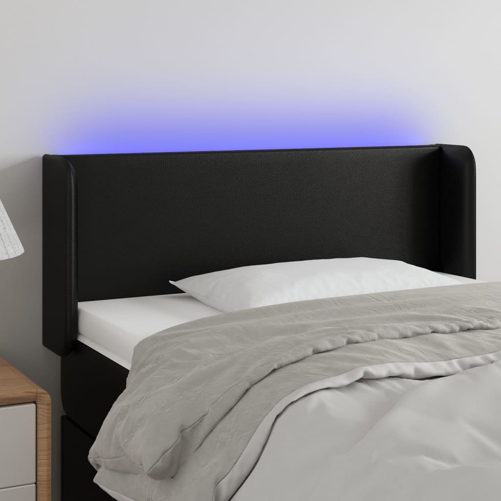 sengegavl med LED-lys 103x16x78/88 cm kunstlæder sort