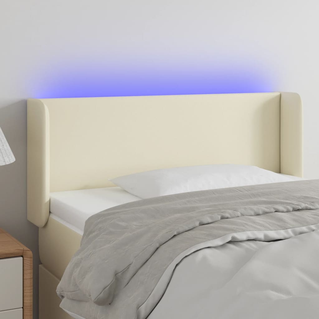 sengegavl med LED-lys 103x16x78/88 cm kunstlæder cremefarvet
