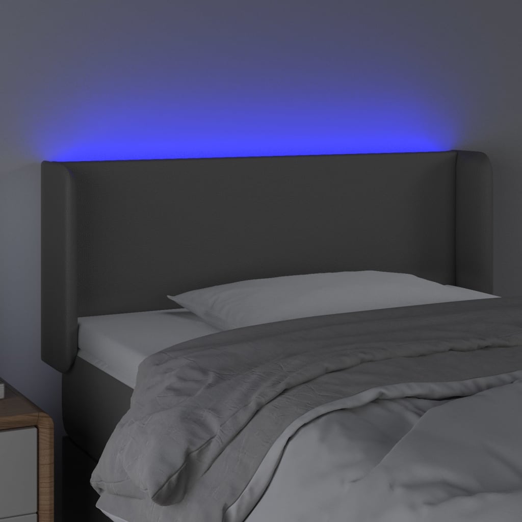 sengegavl med LED-lys 103x16x78/88 cm kunstlæder grå
