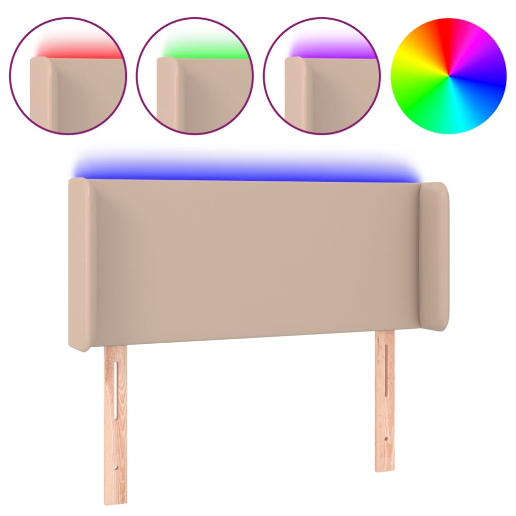 sengegavl med LED-lys 103x16x78/88cm kunstlæder cappuccino