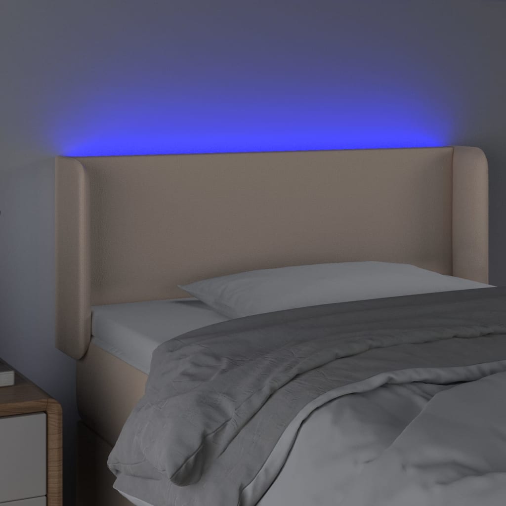 sengegavl med LED-lys 103x16x78/88cm kunstlæder cappuccino