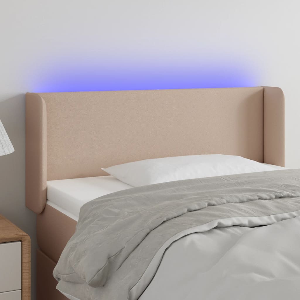 sengegavl med LED-lys 103x16x78/88cm kunstlæder cappuccino