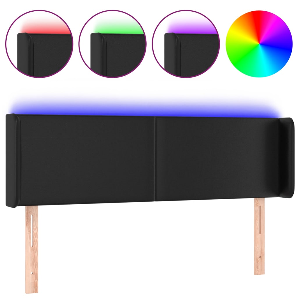 sengegavl med LED-lys 147x16x78/88 cm kunstlæder sort