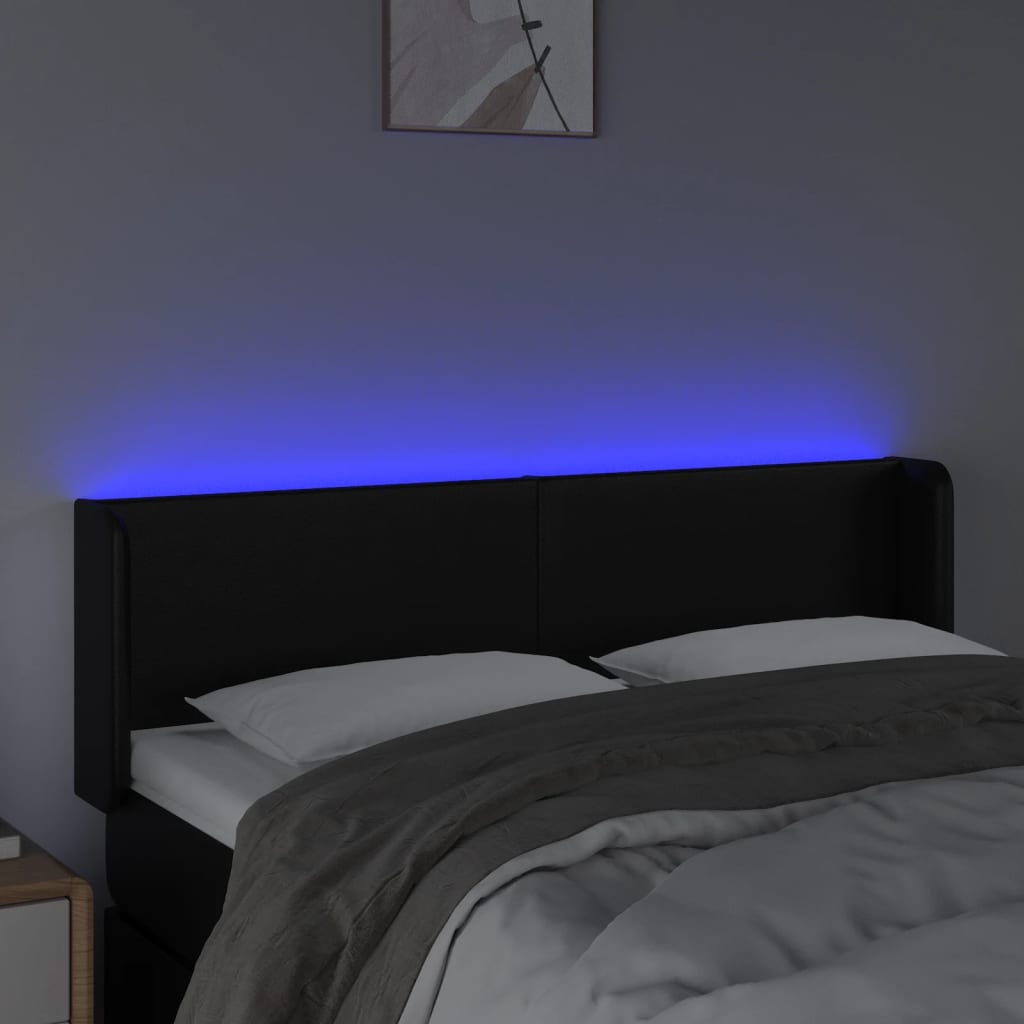 sengegavl med LED-lys 147x16x78/88 cm kunstlæder sort