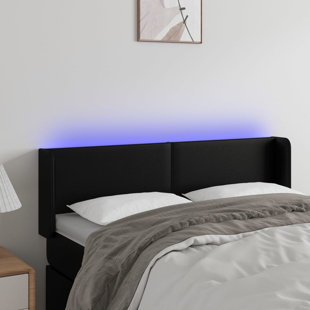 sengegavl med LED-lys 147x16x78/88 cm kunstlæder sort
