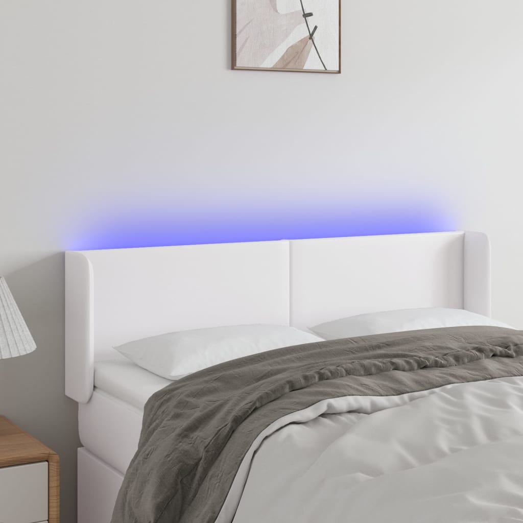 sengegavl med LED-lys 147x16x78/88 cm kunstlæder hvid