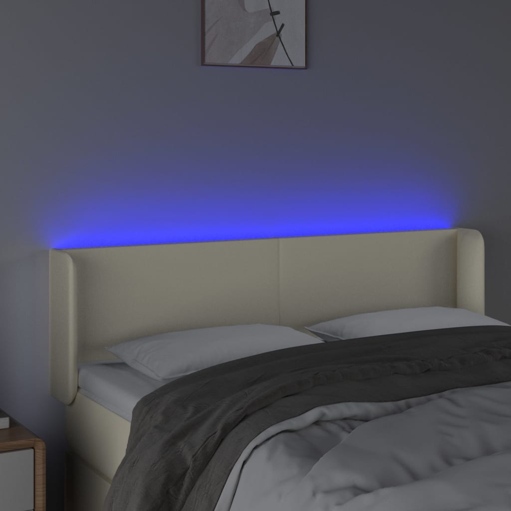 sengegavl med LED-lys 147x16x78/88 cm kunstlæder cremefarvet