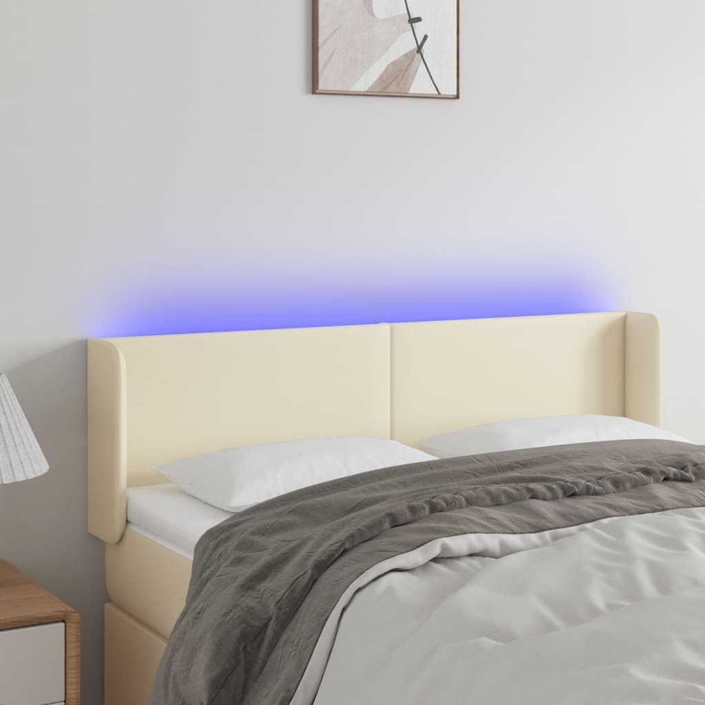 sengegavl med LED-lys 147x16x78/88 cm kunstlæder cremefarvet