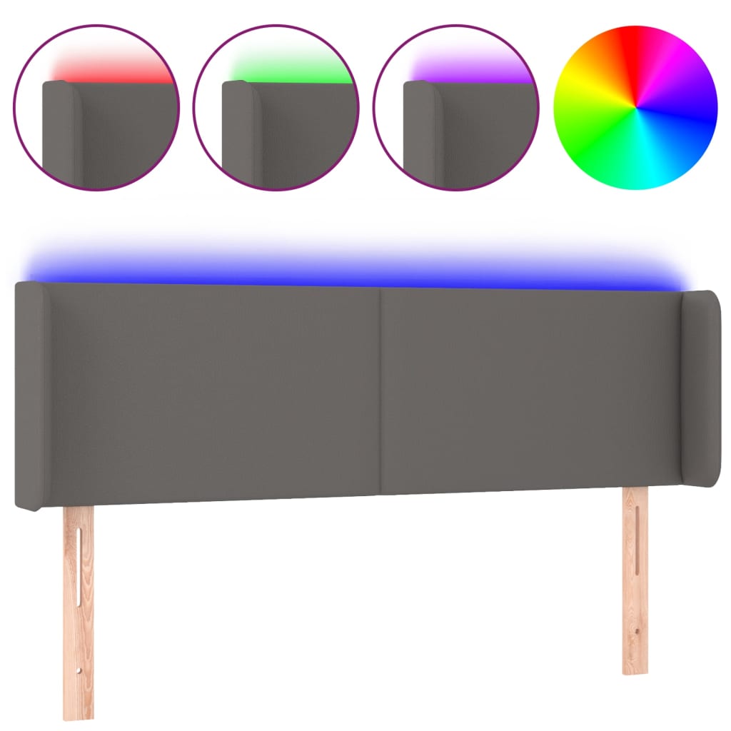 sengegavl med LED-lys 147x16x78/88 cm kunstlæder grå