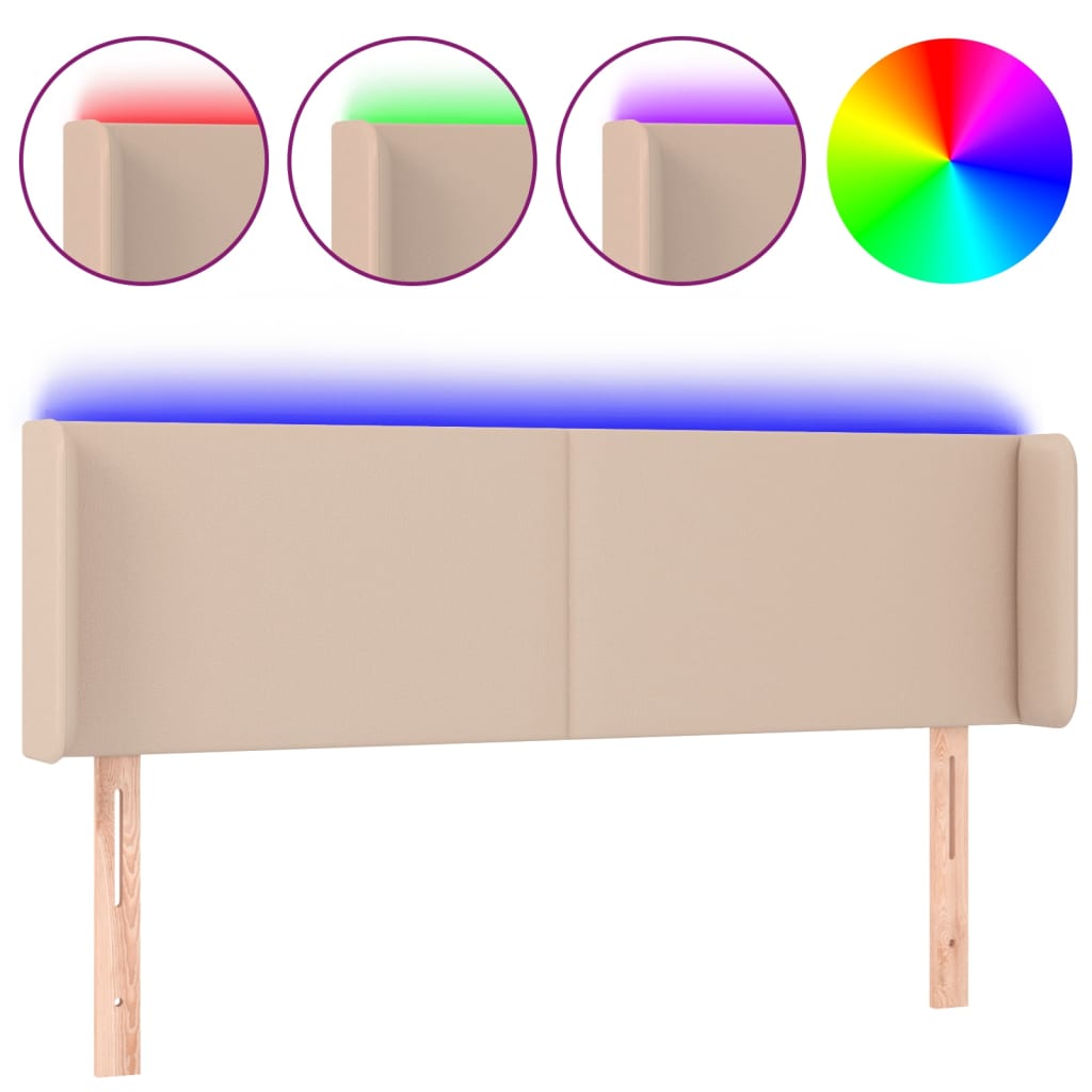 sengegavl med LED-lys 147x16x78/88cm kunstlæder cappuccino