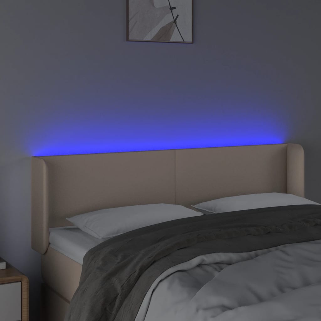 sengegavl med LED-lys 147x16x78/88cm kunstlæder cappuccino