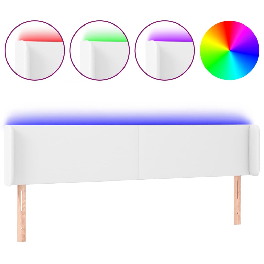 sengegavl med LED-lys 163x16x78/88 cm kunstlæder hvid