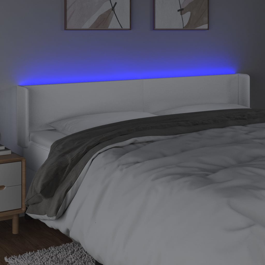 sengegavl med LED-lys 163x16x78/88 cm kunstlæder hvid