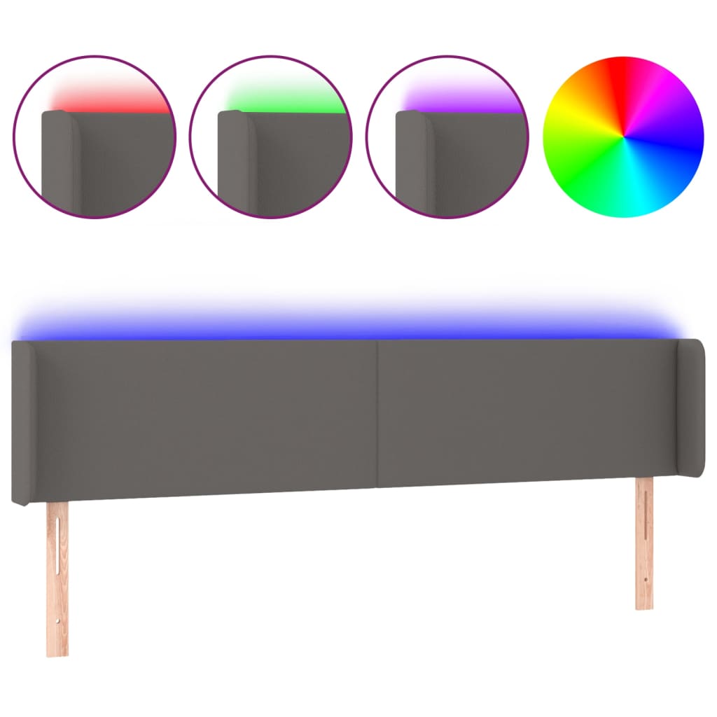 sengegavl med LED-lys 163x16x78/88 cm kunstlæder grå