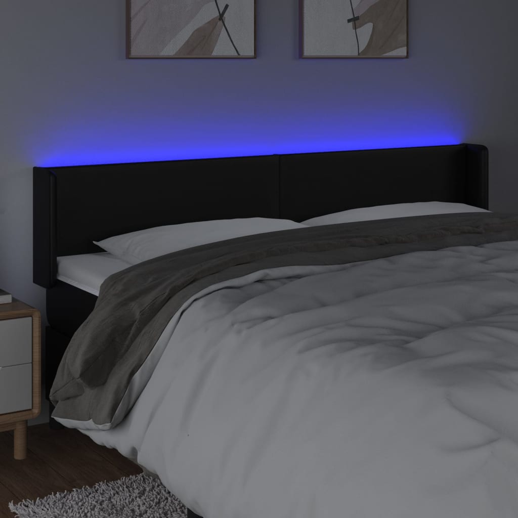 sengegavl med LED-lys 183x16x78/88 cm kunstlæder sort