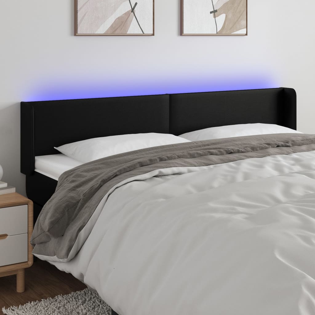 sengegavl med LED-lys 183x16x78/88 cm kunstlæder sort