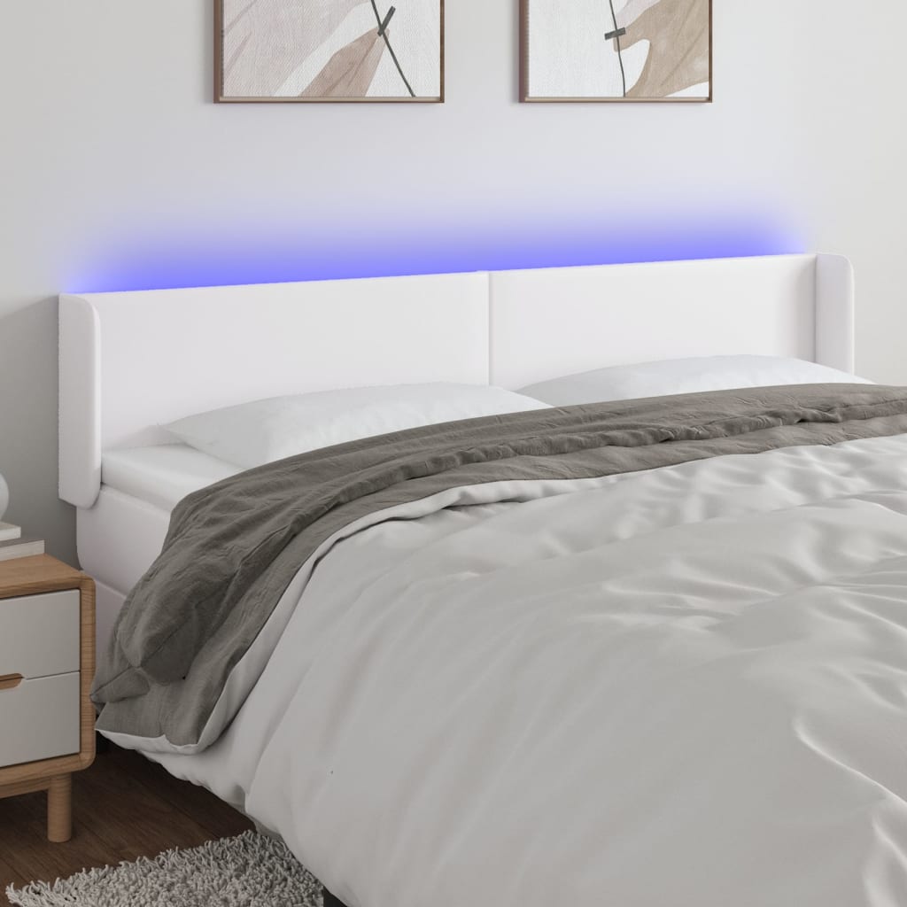 sengegavl med LED-lys 183x16x78/88 cm kunstlæder hvid