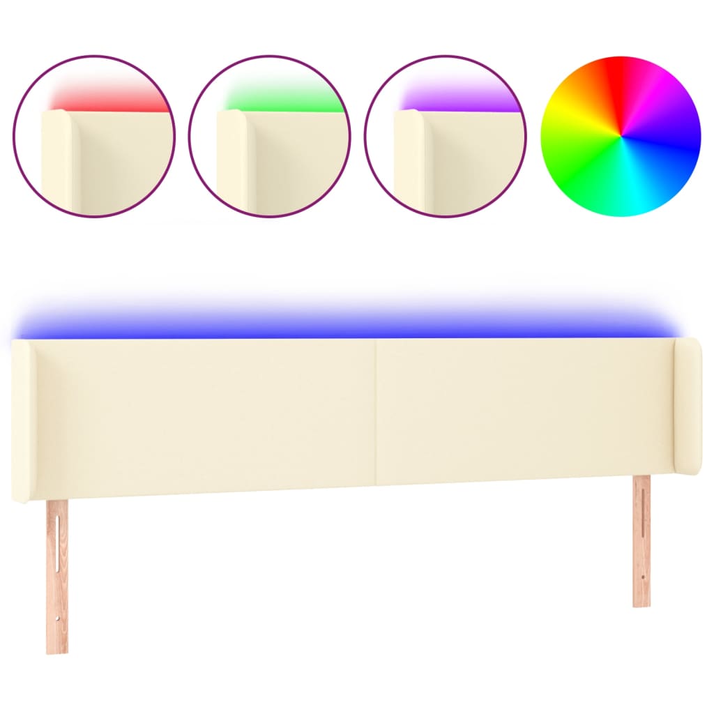 sengegavl med LED-lys 183x16x78/88 cm kunstlæder cremefarvet