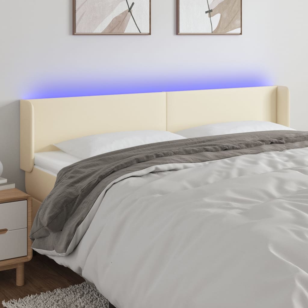 sengegavl med LED-lys 183x16x78/88 cm kunstlæder cremefarvet