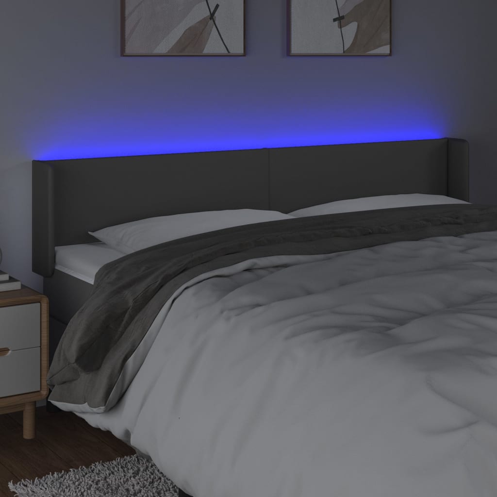sengegavl med LED-lys 183x16x78/88 cm kunstlæder grå