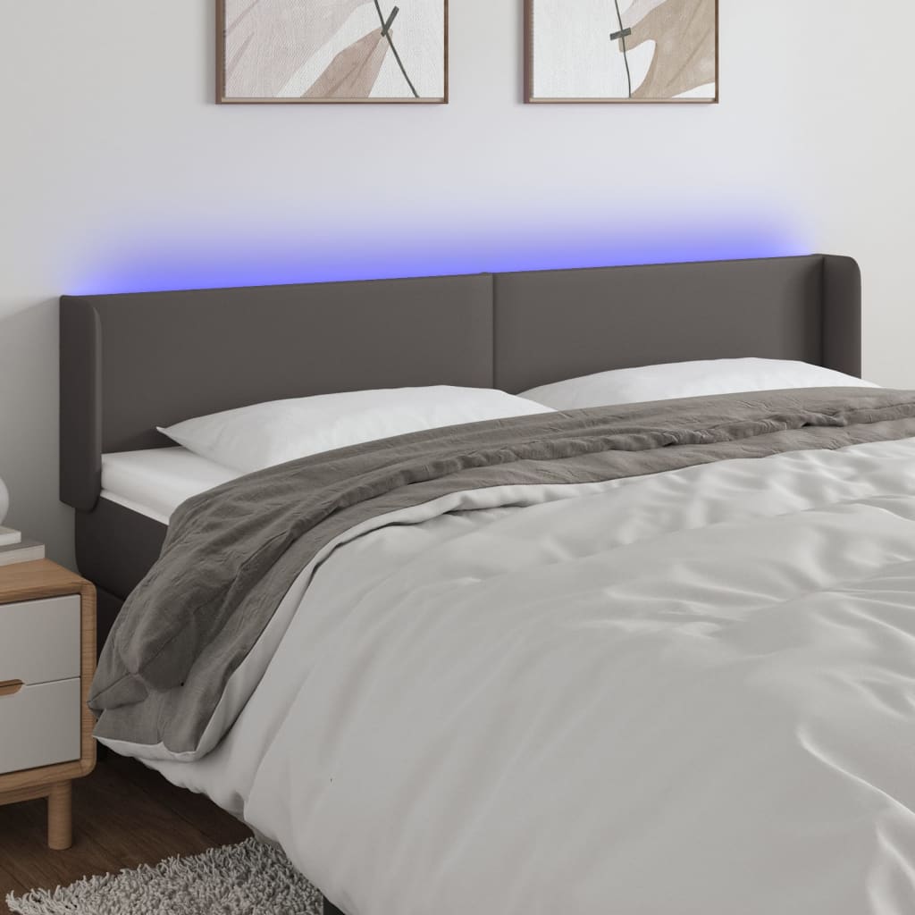 sengegavl med LED-lys 183x16x78/88 cm kunstlæder grå