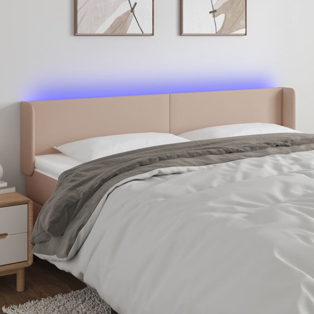 sengegavl med LED-lys 183x16x78/88cm kunstlæder cappuccino