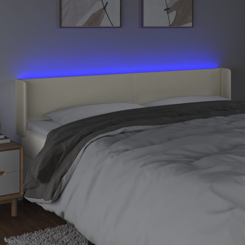 sengegavl med LED-lys 203x16x78/88 cm kunstlæder cremefarvet
