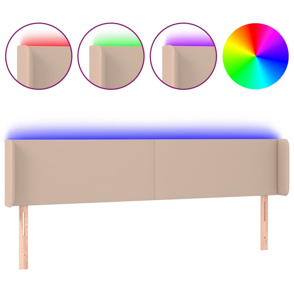 sengegavl med LED-lys 203x16x78/88cm kunstlæder cappuccino