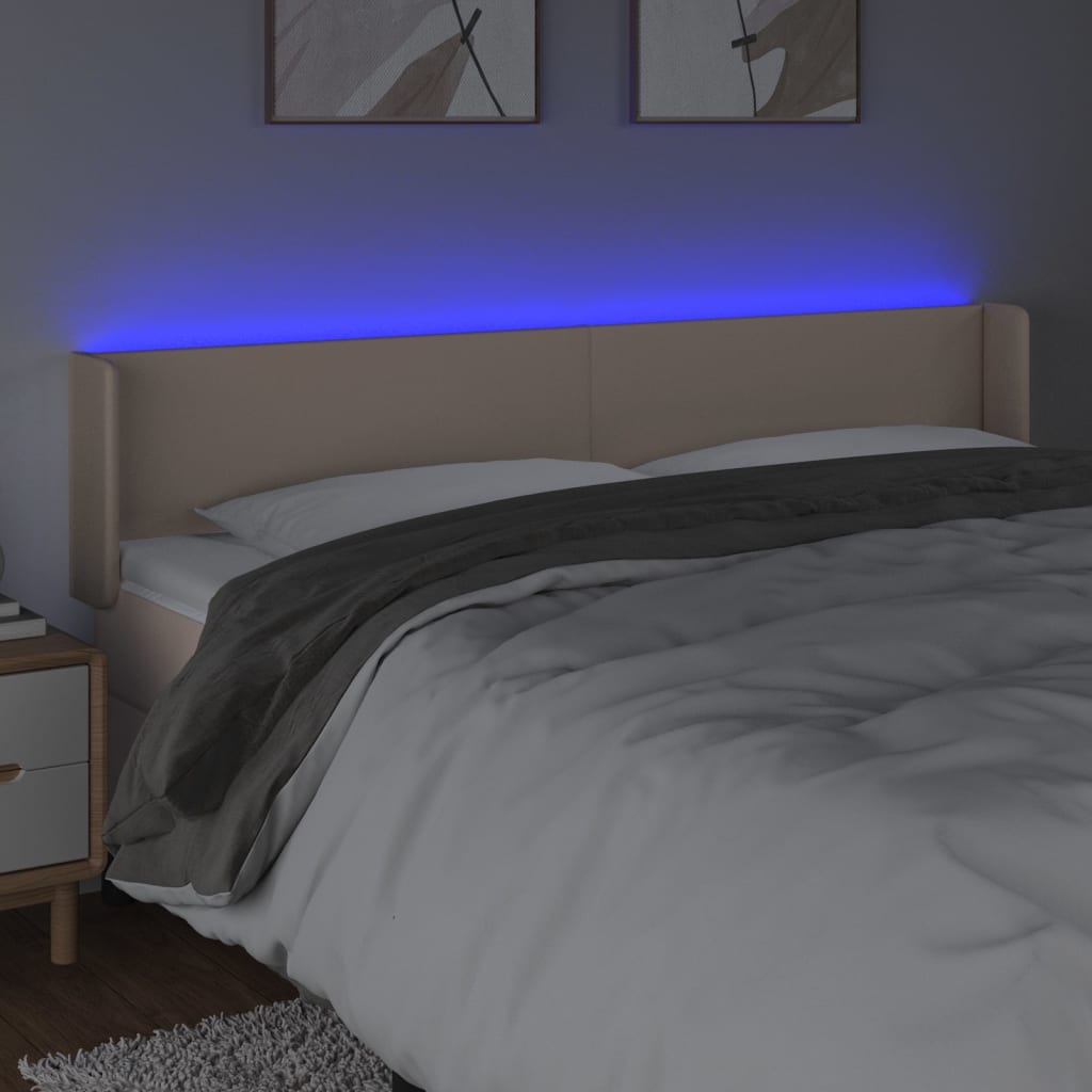 sengegavl med LED-lys 203x16x78/88cm kunstlæder cappuccino