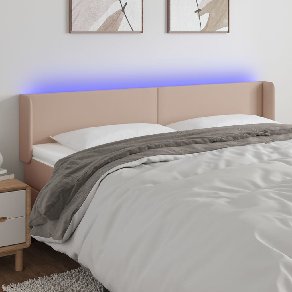 sengegavl med LED-lys 203x16x78/88cm kunstlæder cappuccino