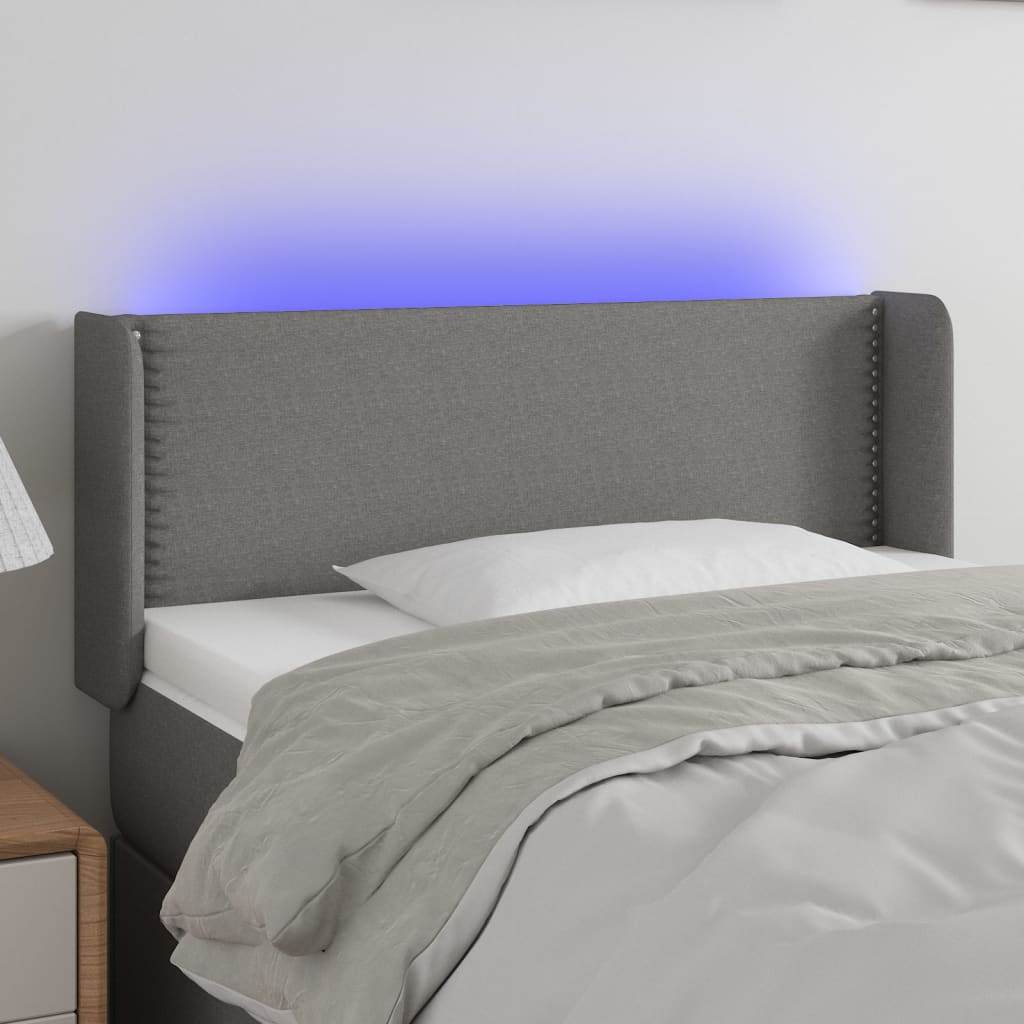 sengegavl med LED-lys 83x16x78/88 cm stof mørkegrå