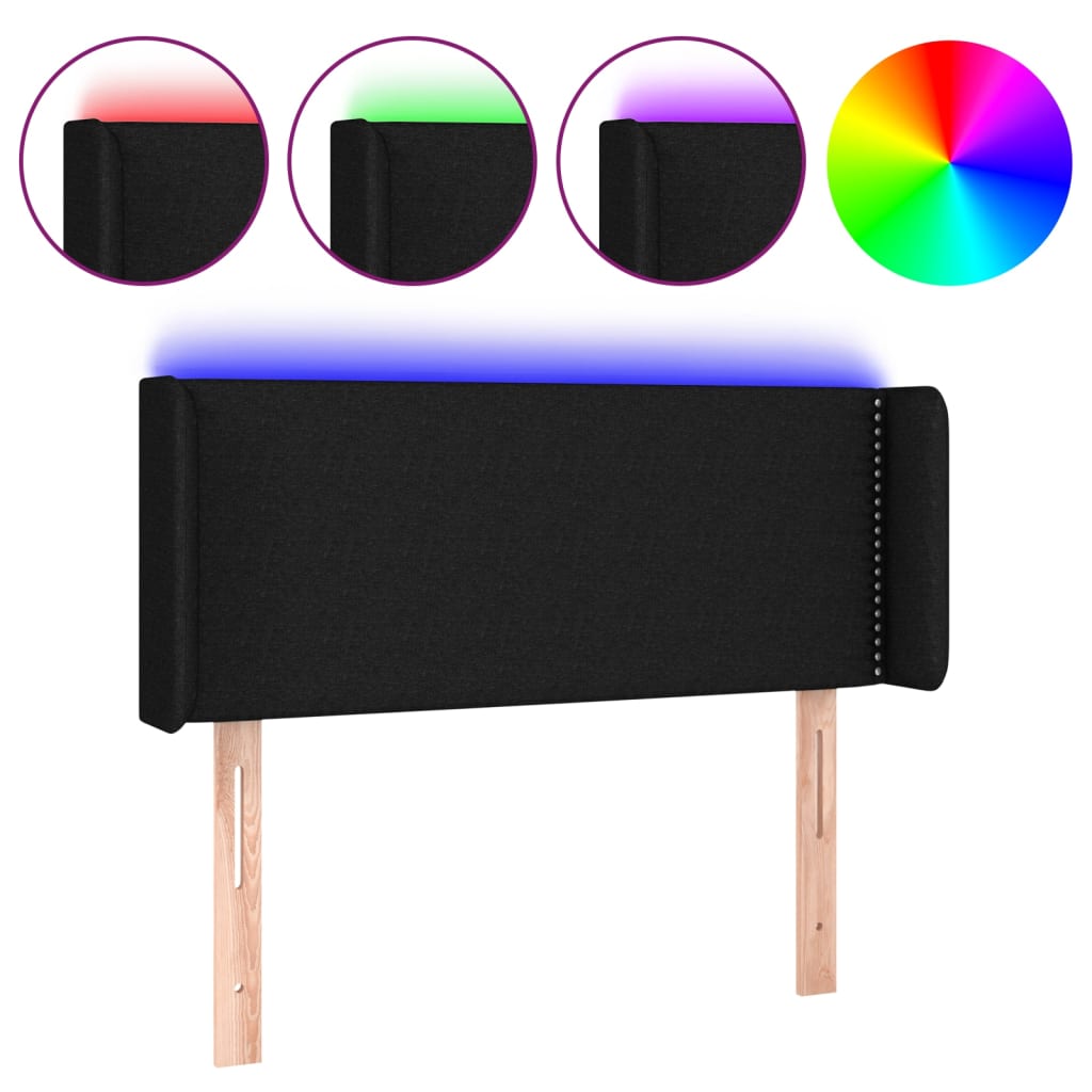 sengegavl med LED-lys 83x16x78/88 cm stof sort