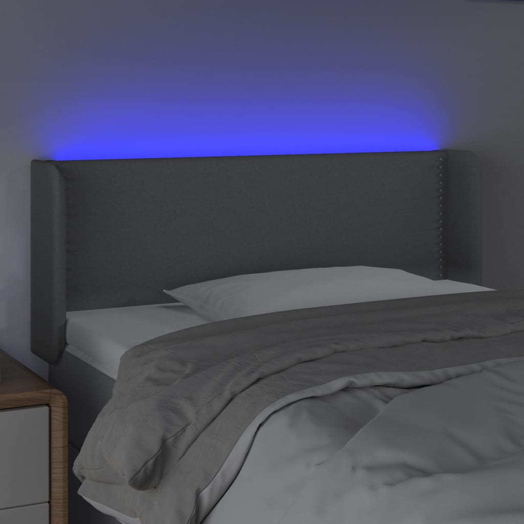 sengegavl med LED-lys 93x16x78/88 cm stof lysegrå